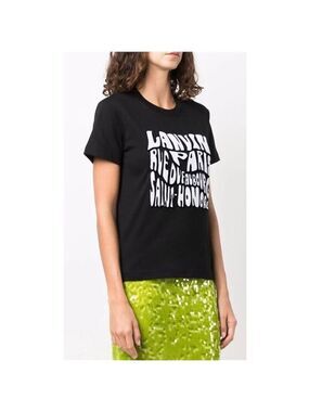 LANVIN Paris Women T-Shirt Carpeted in Black Size Small